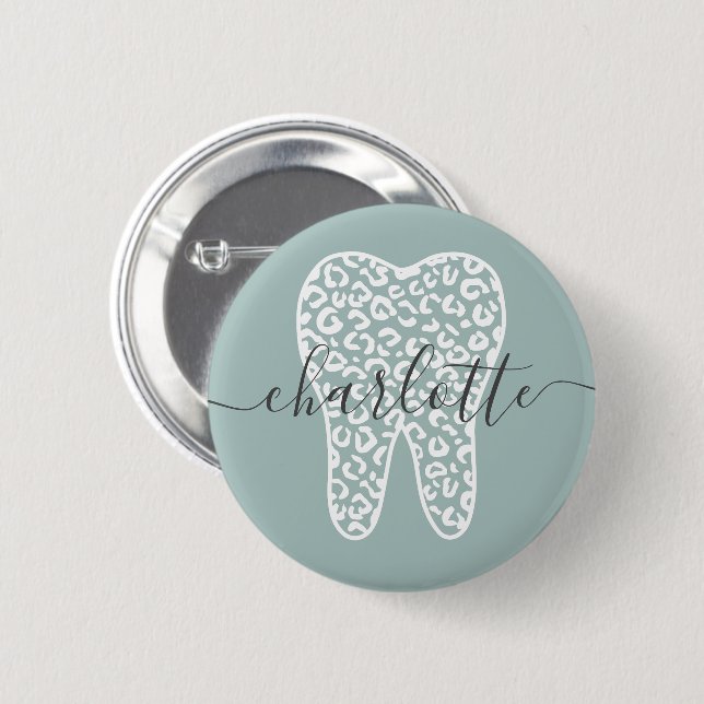 Badge Rond 5 Cm Nom personnalisé Dental Empreinte de léopard Doth  (Devant & derrière)