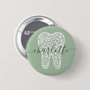 Badge Rond 5 Cm Nom personnalisé Dental Empreinte de léopard Doth
