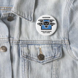 Badge Rond 5 Cm Nom personnalisé et drone de texte