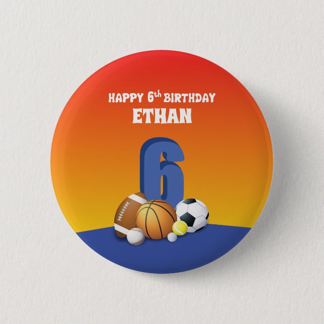 Badge Rond 5 Cm Nom personnalisé Garçon 6e anniversaire Balles de  (Devant)