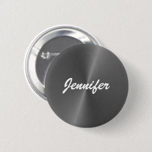 Badge Rond 5 Cm Nom personnalisé gris brillant faux métal