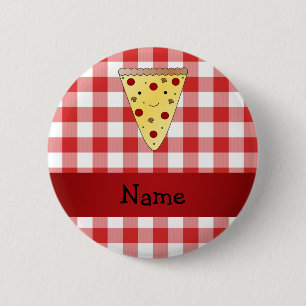 Badge Rond 5 Cm Nom personnalisé mignon pizza rouge à damiers