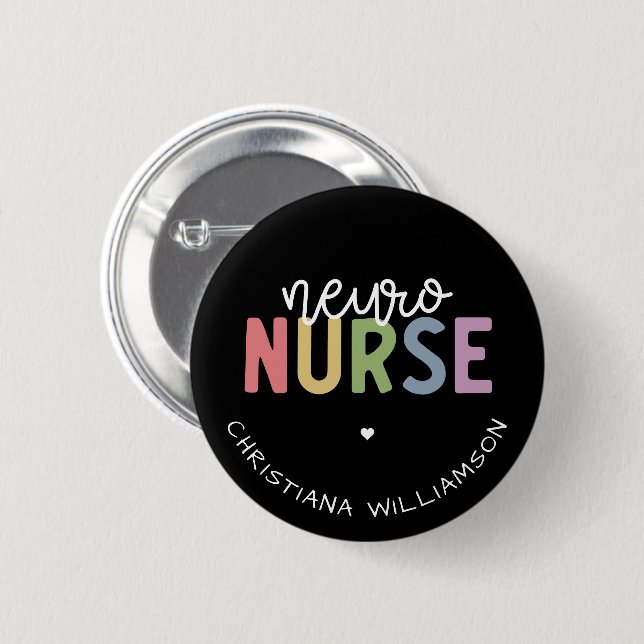 Badge Rond 5 Cm Nom personnalisé Neuro Nurse Neuroscience Infirmiè (Devant & derrière)