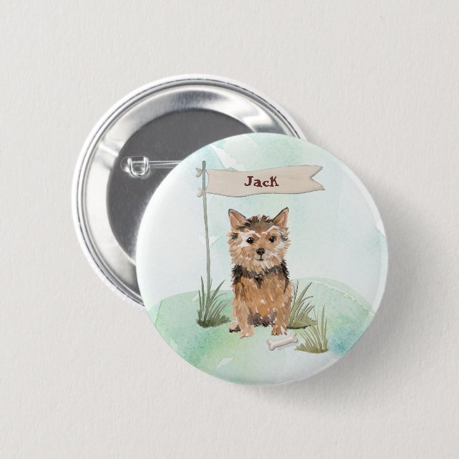 Badge Rond 5 Cm Nom personnalisé Norfolk Terrier chien animal de c (Devant & derrière)