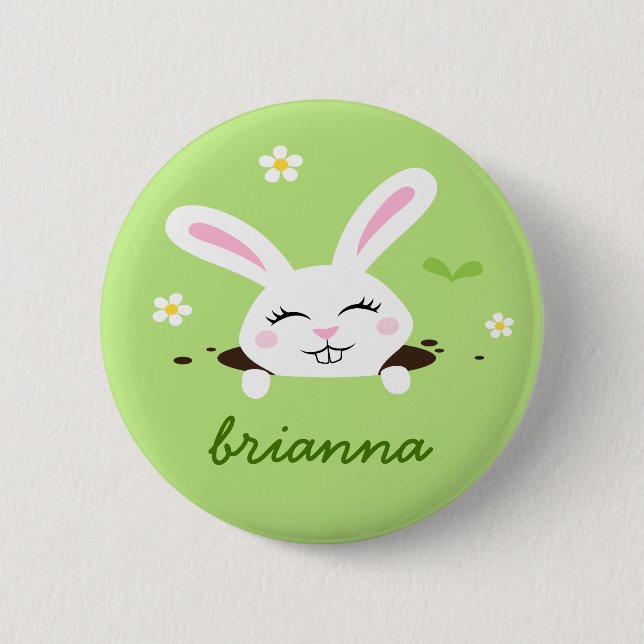Badge Rond 5 Cm Nom personnalisé par lapin mignon (Devant)