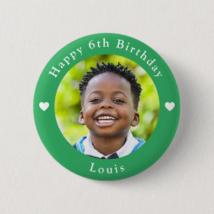 Badge Rond 5 Cm Nom Personnalisé, Photo Et Âge Anniversaire Vert
