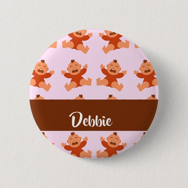 Badge Rond 5 Cm Nom personnalisé pleurant des bébés roses (Devant)