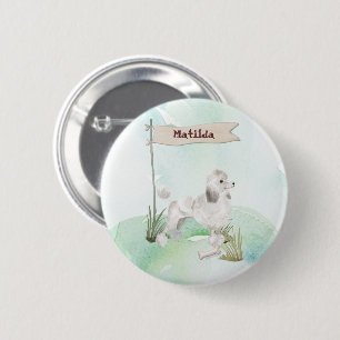 Badge Rond 5 Cm Nom personnalisé Poodle blanc Chien de compagnie
