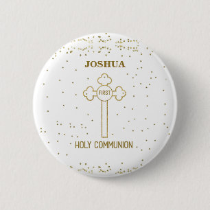 Badge Rond 5 Cm Nom personnalisé Première Sainte Communion Gold 