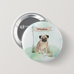 Badge Rond 5 Cm Nom personnalisé Pug Chien de compagnie