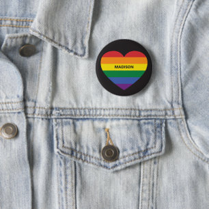Badge Rond 5 Cm Nom personnalisé Rainbow Heart