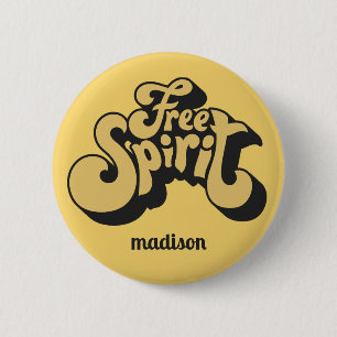 Badge Rond 5 Cm Nom personnalisé Rétro "Esprit Libre"