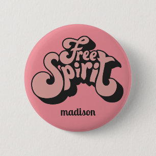 Badge Rond 5 Cm Nom personnalisé Rétro "Esprit Libre"