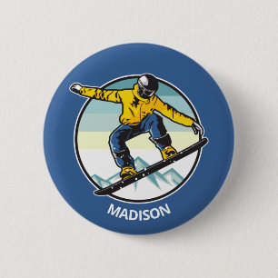 Badge Rond 5 Cm Nom personnalisé SNOWBOARDER