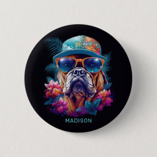 Badge Rond 5 Cm Nom personnalisé Tropical Vacances Chien