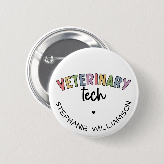 Badge Rond 5 Cm Nom personnalisé Vétérinaire | Technicien d'vétéri (Devant & derrière)
