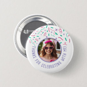 Badge Rond 5 Cm Nom photo personnalisé Confetti Anniversaire Merci