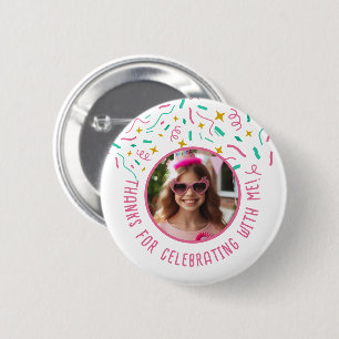 Badge Rond 5 Cm Nom photo personnalisé Confetti Anniversaire Merci