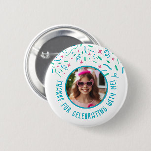 Badge Rond 5 Cm Nom photo personnalisé Confetti Anniversaire Merci