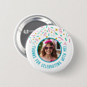 Badge Rond 5 Cm Nom photo personnalisé Confetti Anniversaire Merci