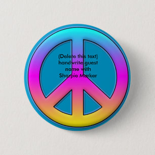 Badge Rond 5 Cm Nom Pin RETRO Peace Faveurs pour 60s hippy Party