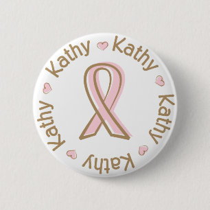 Badge Rond 5 Cm Nom rose Kathy de cancer du sein de ruban
