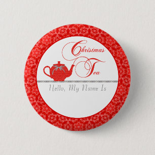Badge Rond 5 Cm Nom rouge de thé de Noël de dentelle