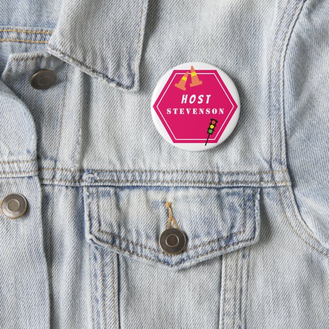 Badge Rond 5 Cm Nom rouge du panneau de transport (En situation)