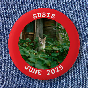 Badge Rond 5 Cm Nom rouge et blanc rond Photo de famille de chat