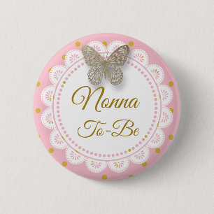 Badge Rond 5 Cm Nonna à être rose de baby shower et bouton d'or
