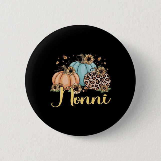 Badge Rond 5 Cm Nonni Leopard Femmes Citrouilles Thanksgiving Fall (Devant)