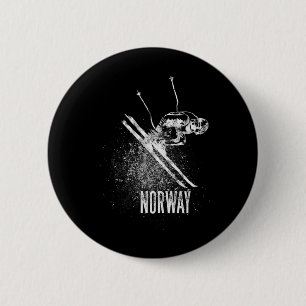 Badge Rond 5 Cm Norvège Ski Alpin Design Rétro Montagne Neige