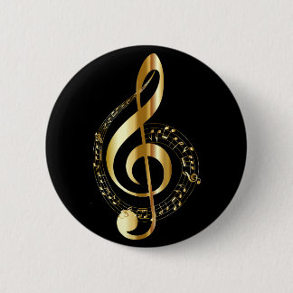 Badge Rond 5 Cm note musicale noire et or