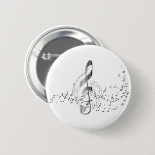 Badge Rond 5 Cm Notes de musique argentées