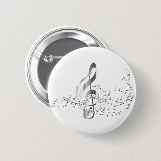 Badge Rond 5 Cm Notes de musique argentées (Devant & derrière)
