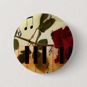 Badge Rond 5 Cm Notes de musique Clavier Red Rose Blossom Destiny