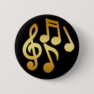 BADGE ROND 5 CM NOTES DE MUSIQUE D'OR