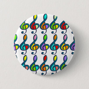 Badge Rond 5 Cm notes de musique G clef colorée motif