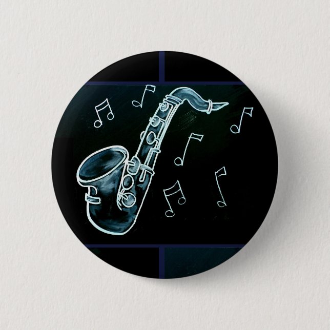 Badge Rond 5 Cm Notes de saxophone et de musique (Devant)