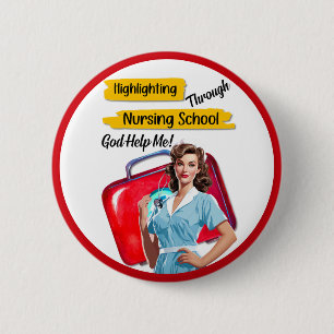 Badge Rond 5 Cm Notes de soins infirmiers rétro Pinup_