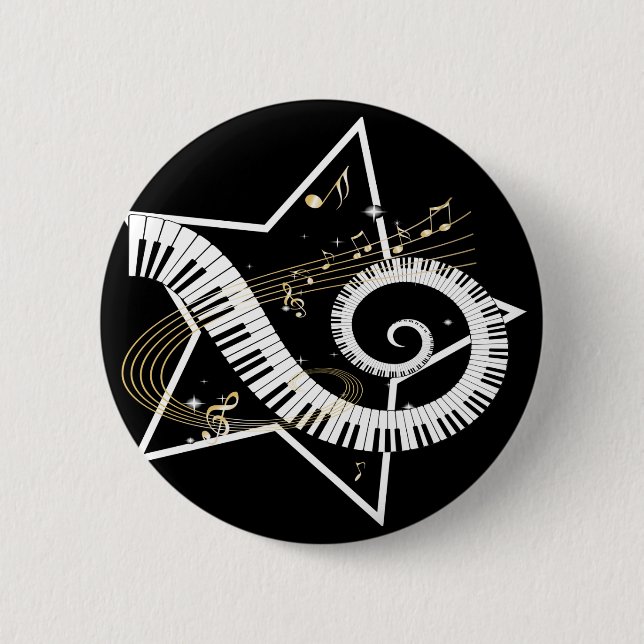 Badge Rond 5 Cm Notes d'or d'étoile musicale (Devant)