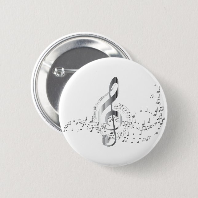 Badge Rond 5 Cm Notes musicales en argent (Devant & derrière)