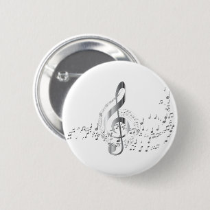 Badge Rond 5 Cm Notes musicales en argent
