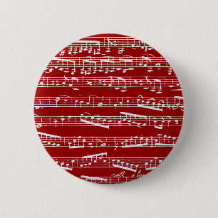 Badge Rond 5 Cm Notes rouges de musique