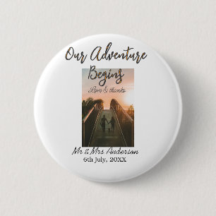Badge Rond 5 Cm Notre aventure commence couple photo amour & merci