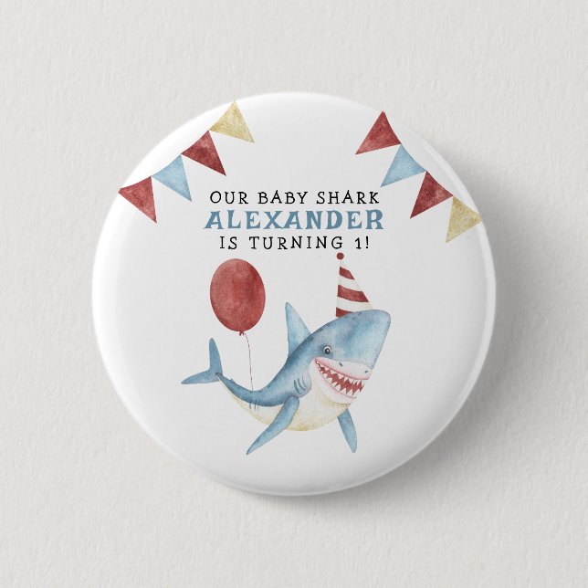 Badge Rond 5 Cm Notre Bébé Requin 1er Anniversaire sous la mer (Devant)