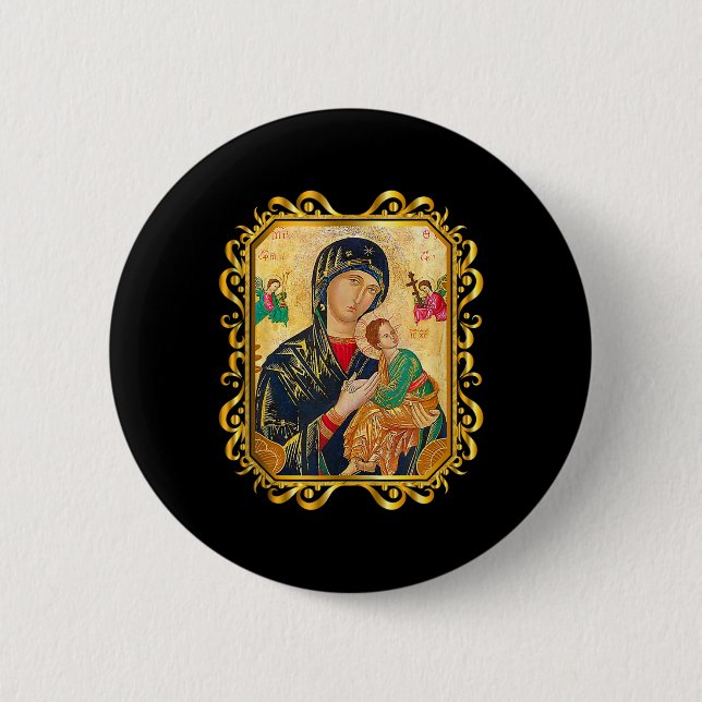 Badge Rond 5 Cm Notre Dame De L'Aide Perpétuelle Béni Mère Mary Ch (Devant)