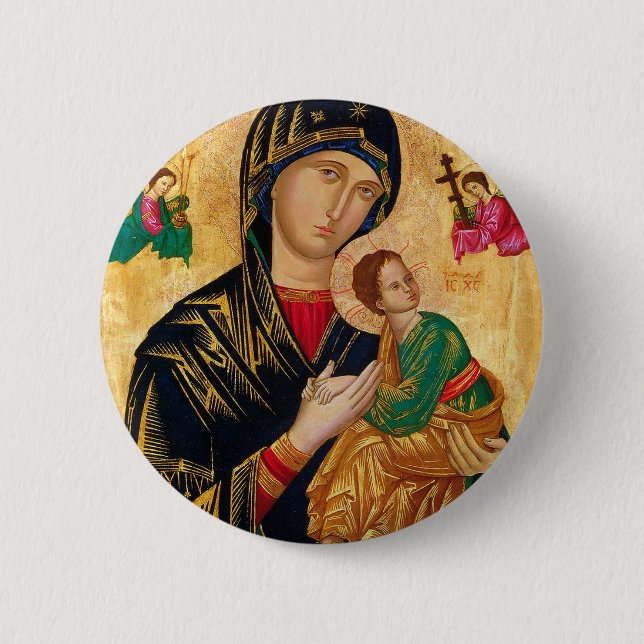 Badge Rond 5 Cm Notre Dame de l'aide perpétuelle icône Vierge Mari (Devant)