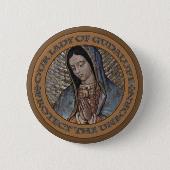 BADGE ROND 5 CM NOTRE DAME OF GUADALUPE PROTÈGENT LE À VENIR (Devant)