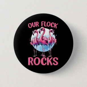 Badge Rond 5 Cm Notre Flock Rocks Flamants roses Lover Famille Vac